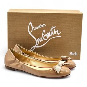 Christian Louboutin Gloriana Patent Leather Ballet Flats Nude EU 36.5 US 6 NWB